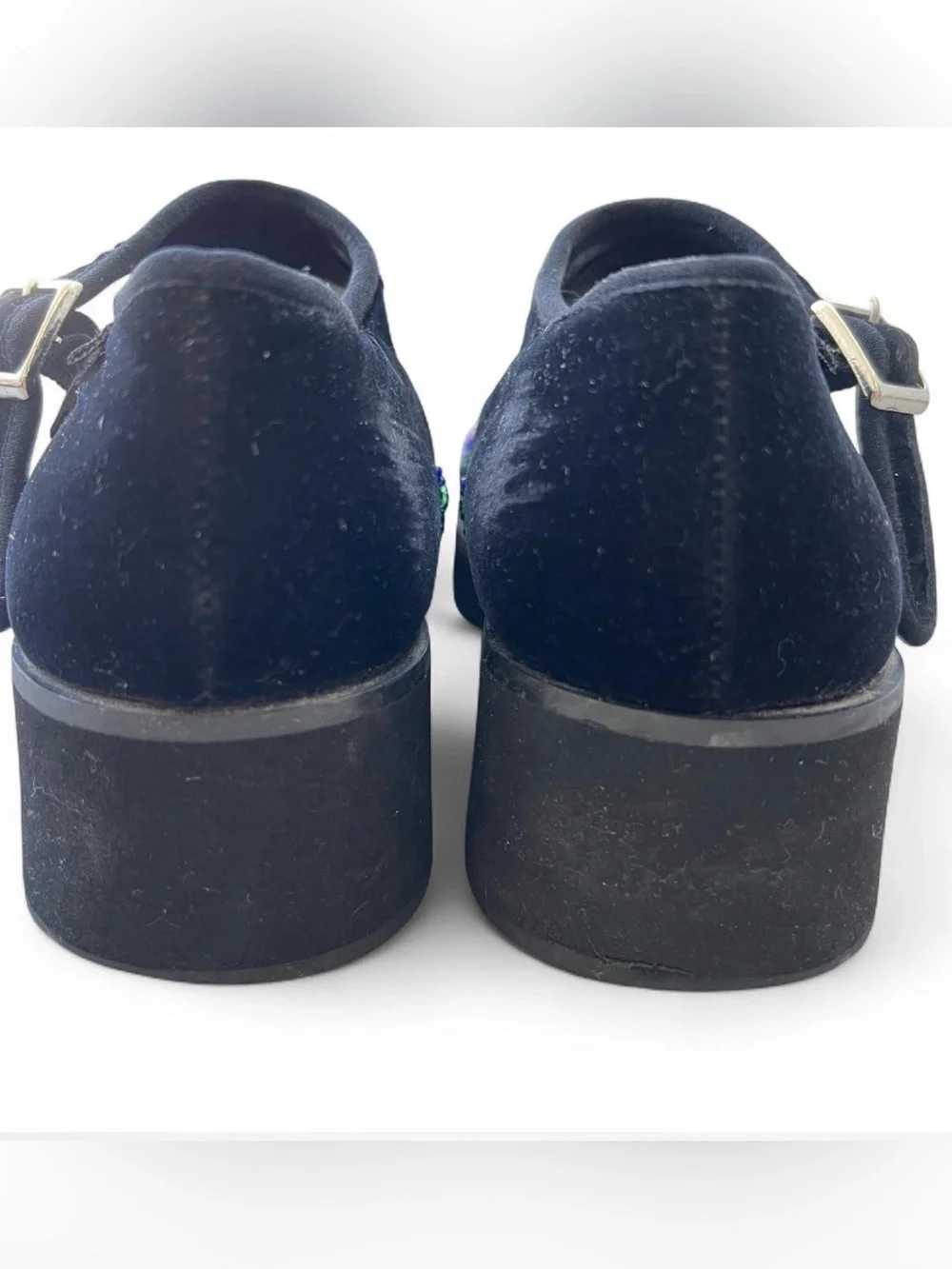 Vintage Mudd Black Velvet Beaded Mary Jane Platform Shoes 8.5 Y2K